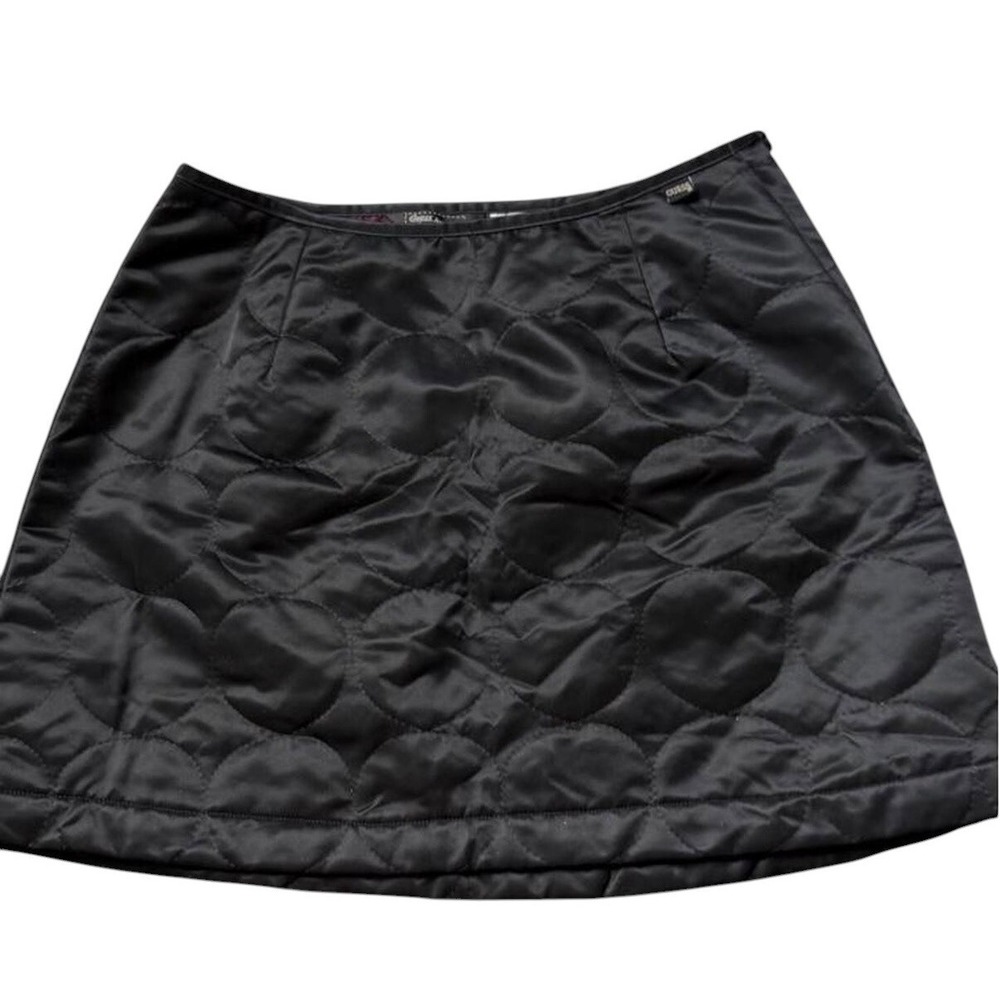 Vintage Guess Jeans USA Black Quilted Nylon Mini Skirt 90s Y2K Waist 28 Womens